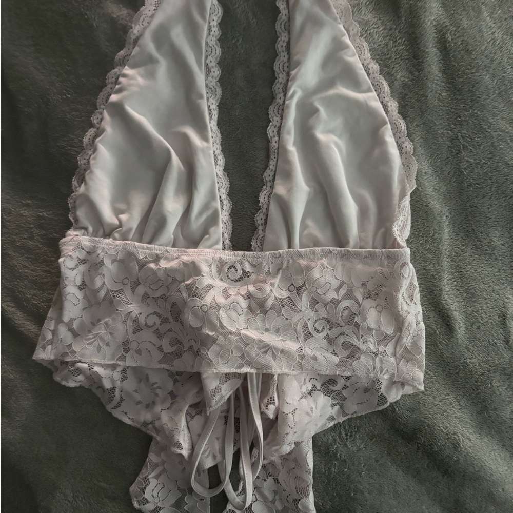 White Lace Halter Top - Picture 2 of 11